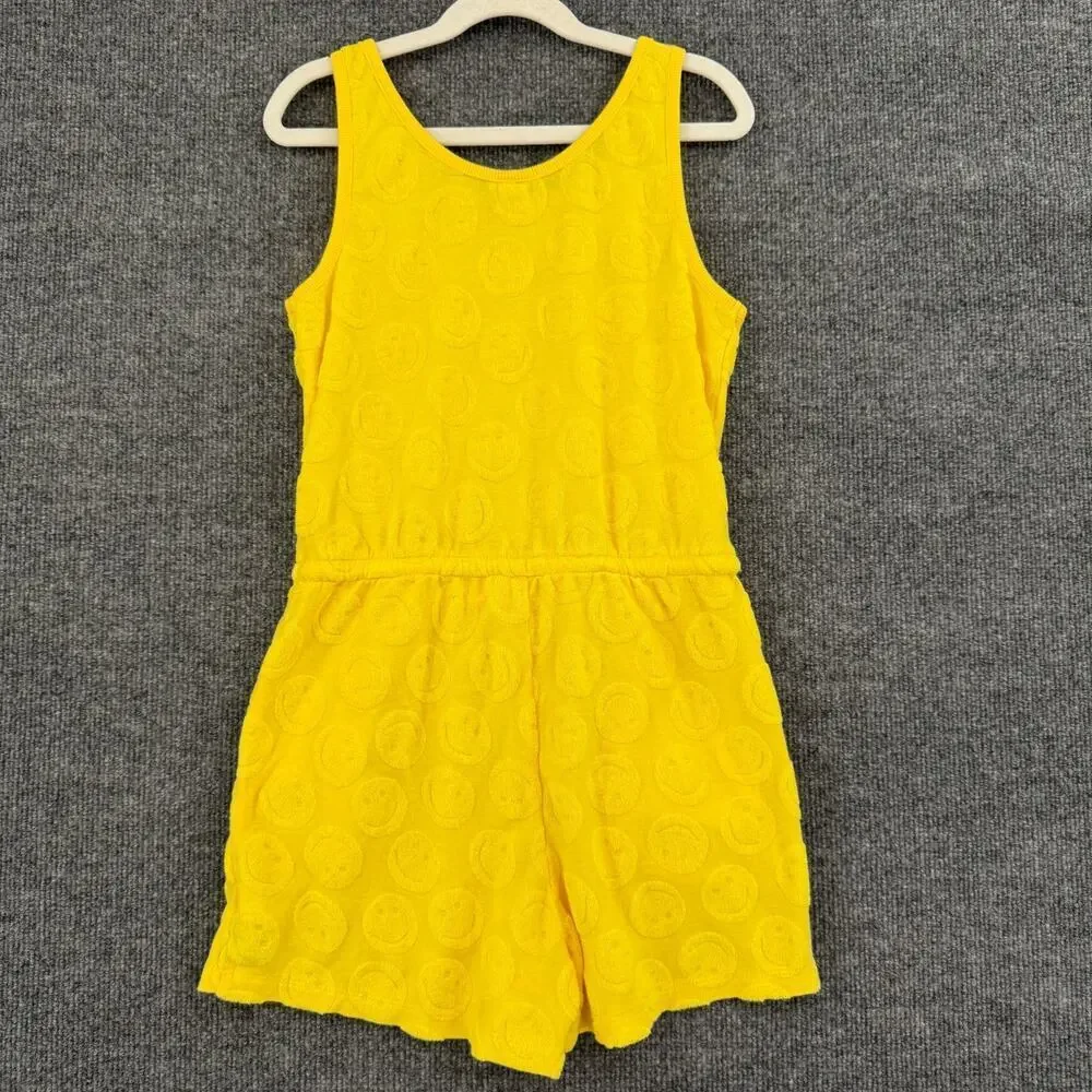Old Navy Sleeveless Terry Cinched Waist Romper Girls 10-12 Yellow Smiley Face